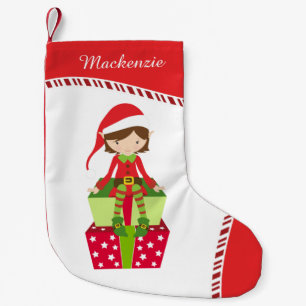Personalised Girl Elf Small Christmas Stocking