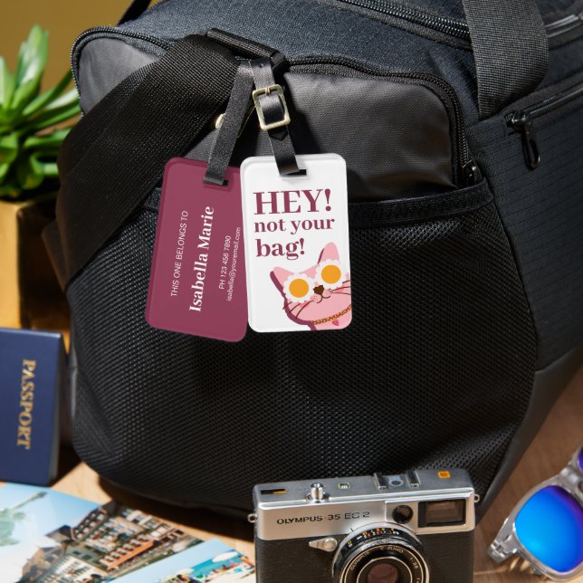 Personalised Girl Funny Cat Luggage Tag (Front & Back)