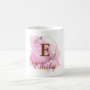 Personalised Girl Initial & Name Monogram Floral Coffee Mug