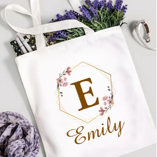 Personalised Girl Initial & Name Monogram Floral Tote Bag