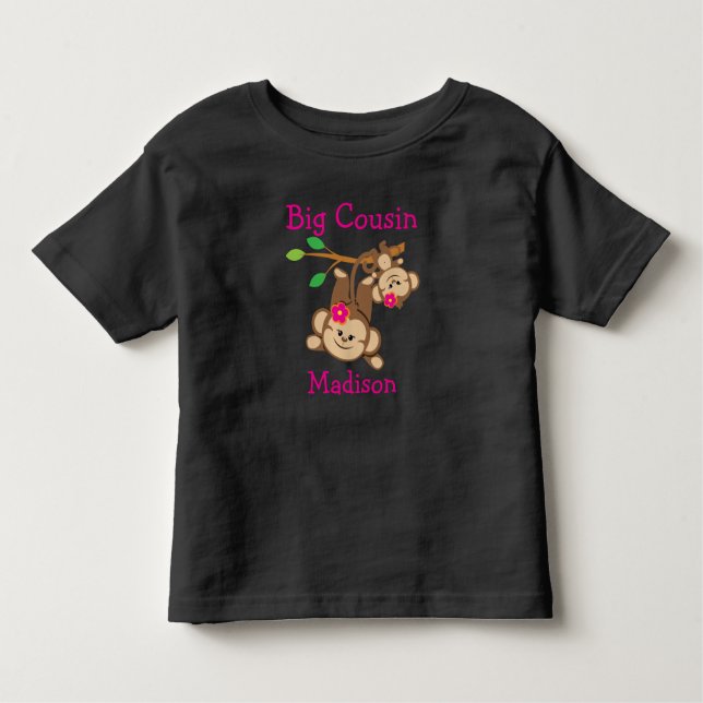 Personalised Girl Monkeys Big Cousin Toddler T-Shirt (Front)