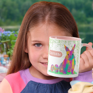 Personalised Girl Name Cute Easter Bunny Pink Mug
