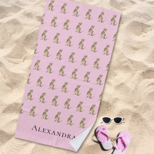 Personalised Girl Name Dinosaur Beach Towel