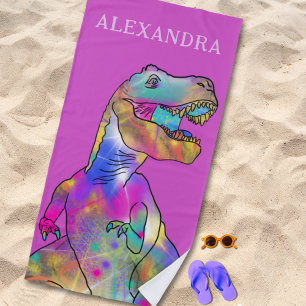 Personalised Girl Name Dinosaur Beach Towel