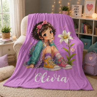 Personalised Girl Name Pillow Cute Kids Gift Fleece Blanket