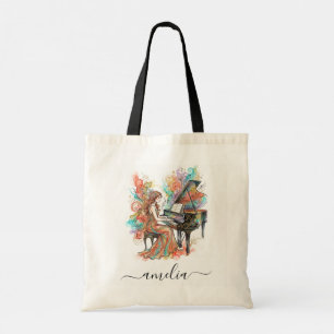 Personalised Girl Pianist Colourful Grand Piano Tote Bag