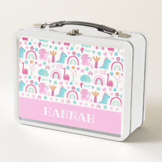 Personalised Girl Power Dinosaur Metal Lunch Box