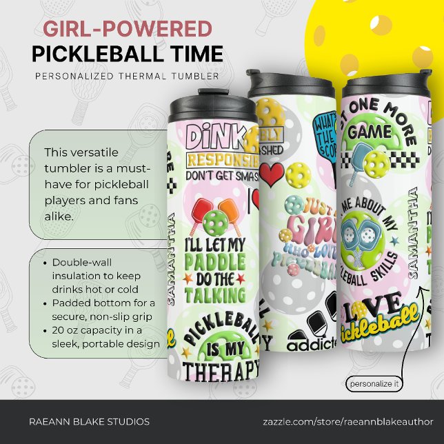Personalised "Girl-Powered Pickleball Time" Thermal Tumbler (Creator Uploaded)