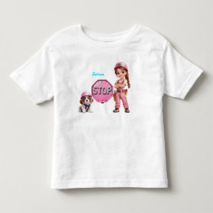Personalised Girl & Puppy Construction Stop Sign Toddler T-Shirt