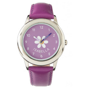 Personalised Girl Purple Daisy Name Watch