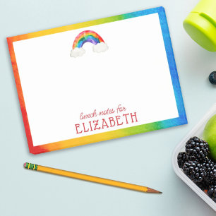 Personalised Girl Watercolor Rainbow Kids Lunch Post-it Notes