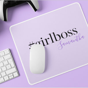 Personalised #GirlBoss Modern Purple Name Mouse Pad