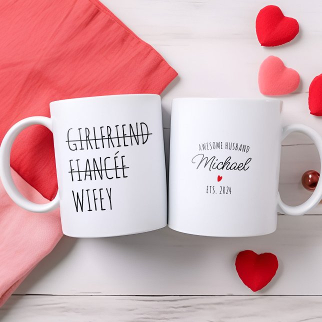 Personalised Girlfriend Fiancée to Wifey Funny Two-Tone Coffee Mug (Personalized Girlfriend Fiancée to Wifey Funny Two-Tone Coffee Mug)