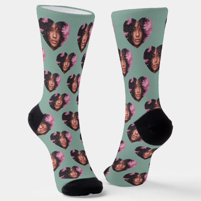 Personalised Girlfriend Heart Face Socks (Angled)