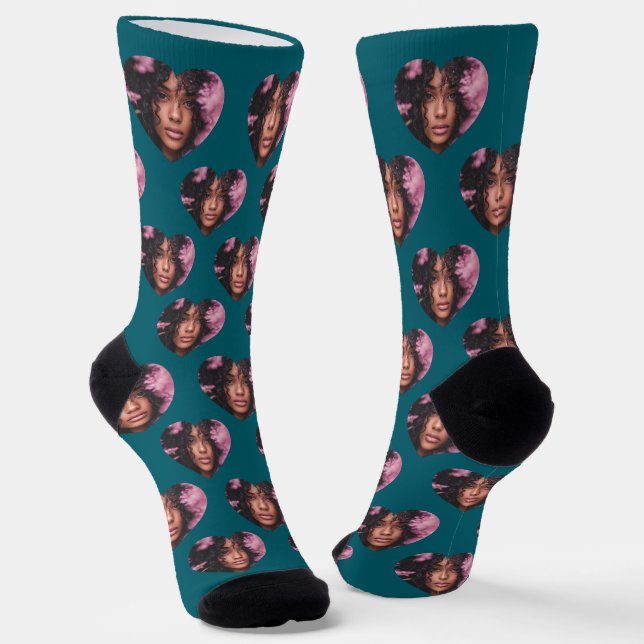 Personalised Girlfriend Heart Face Socks (Angled)