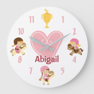 Personalised Girls and Ponies Pink Heart Horse Large Clock