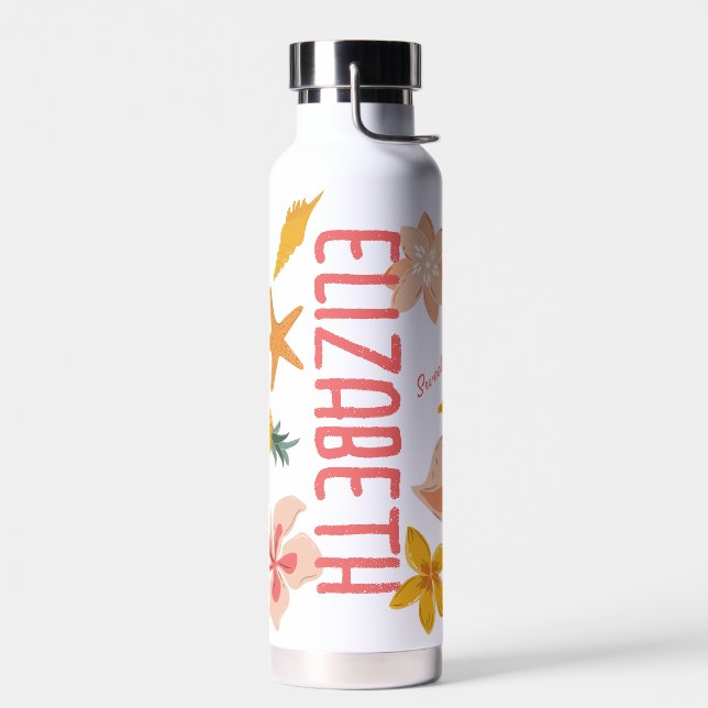 Personalised Girls Beach Sticker Water Bottle (Left)