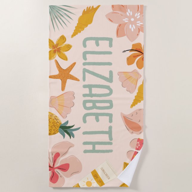 Personalised Girls Beach Trendy Sticker Towel (Front)