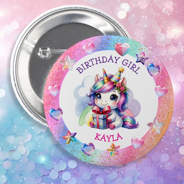 Personalised Girl's Birthday Unicorn 6 Cm Round Badge (Creator Uploaded)