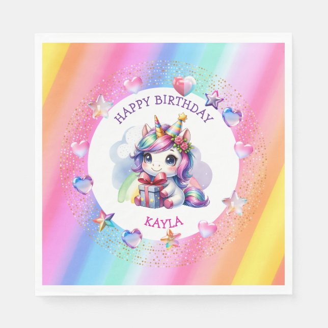 Personalised Girl's Birthday Unicorn Napkin (Front)