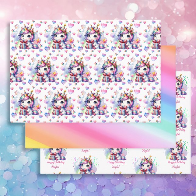 Personalised Girl's Birthday Unicorn Themed Wrapping Paper Sheet (Creator Uploaded)