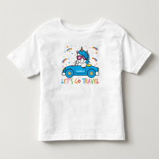 Personalised Girls Blue Car Unicorn Travel Toddler T-Shirt