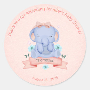 Personalised Girls Blue Elephant Coral  Classic Round Sticker