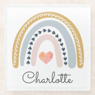 Personalised Girl's Boho Rainbow  Glass Coaster