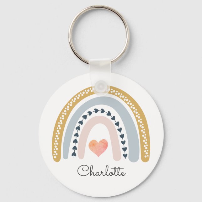 Personalised Girl's Boho Rainbow   Key Ring (Front)