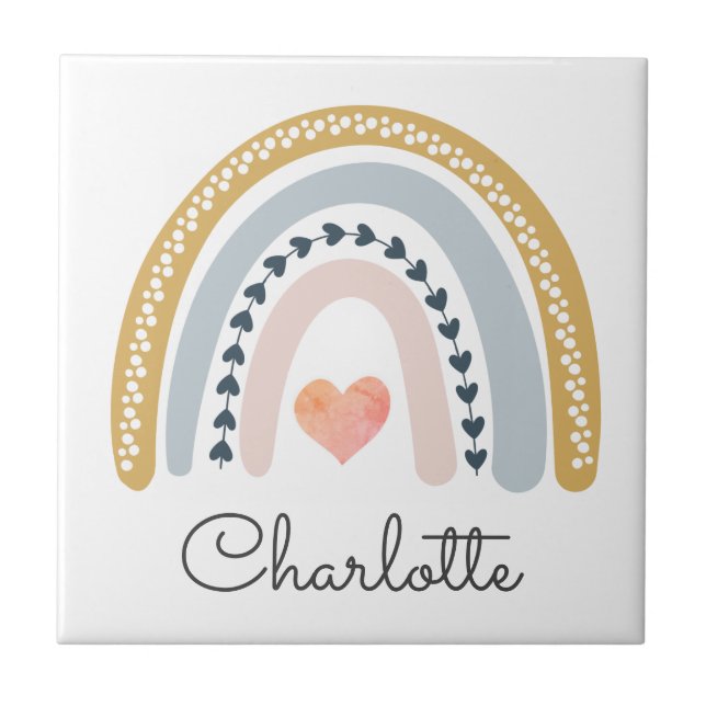Personalised Girl's Boho Rainbow  Tile (Front)