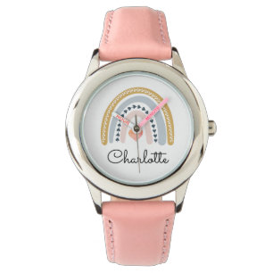 Personalised Girl's Boho Watercolor Rainbow Heart Watch
