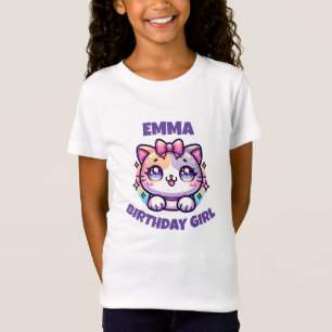 Personalised Girls Cute Kitty Birthday T-shirt
