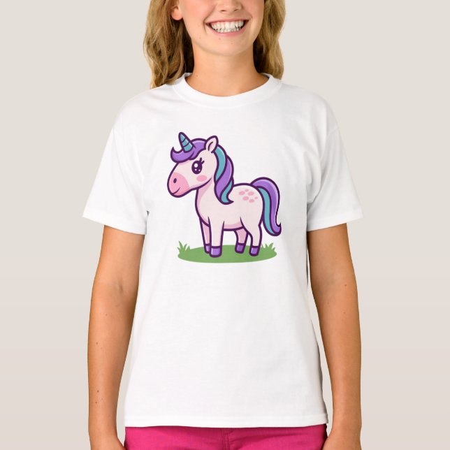 Personalised Girls Cute Unicorn Horse Kids T-Shirt (Front)