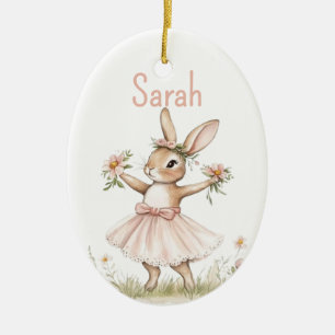 Personalised Girls Easter Bunny Basket Name Tag Ceramic Tree Decoration