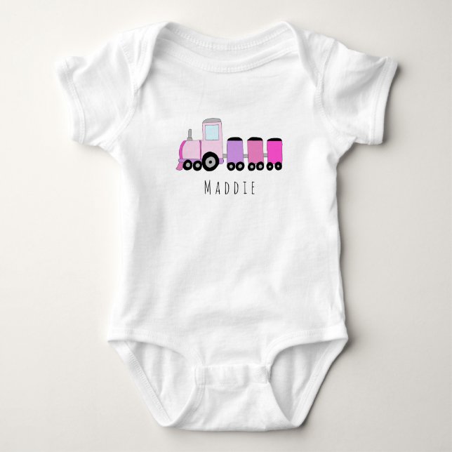 Personalised Girl's Locomotive Train with Name Baby Bodysuit (Front)