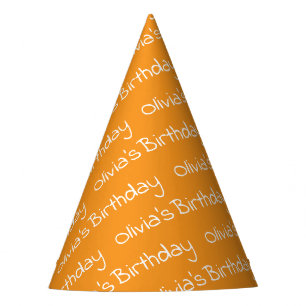 Personalised Girl's Name Birthday Orange Party Hat