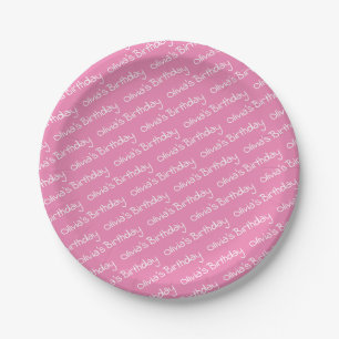 Personalised Girl's Name Birthday Pink Party Paper Plate