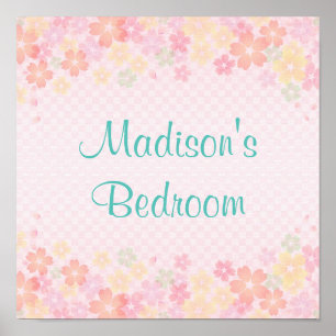 Personalised Girls Name Blue Pink Modern Girly Poster