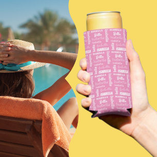 Personalised Girl's Name Pink Seltzer Can Cooler