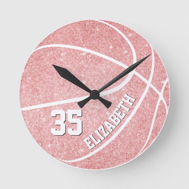 personalised girls pink basketball round clock (Front)