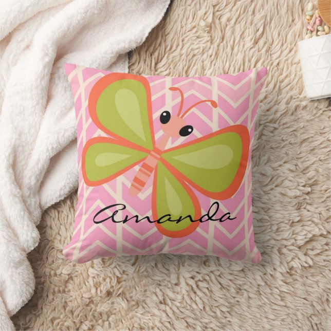 Personalised Girl's Pink Butterfly Pillow (Blanket)