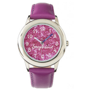 Personalised Girl's Pink Glitter-Look Watch