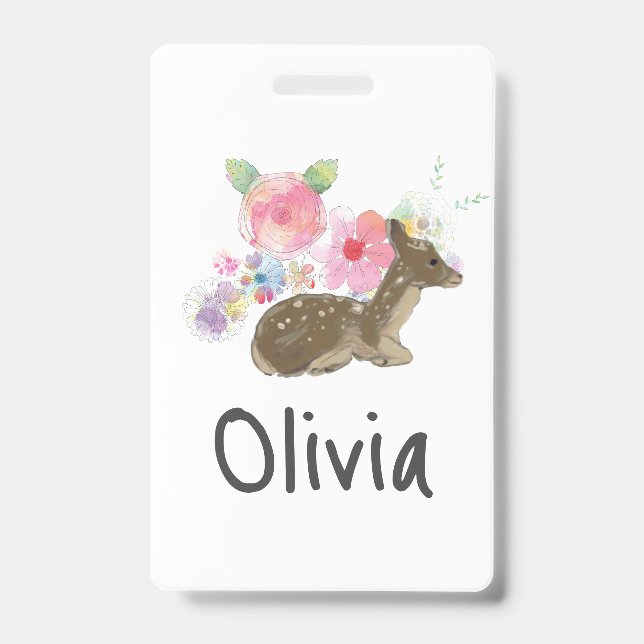 Personalised Girl's Pink Woodland Floral  ID Badge (Front)