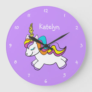 Personalised Girls Purple Unicorn Large Clock
