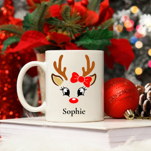 Personalised Girls Reindeer Christmas Mug
