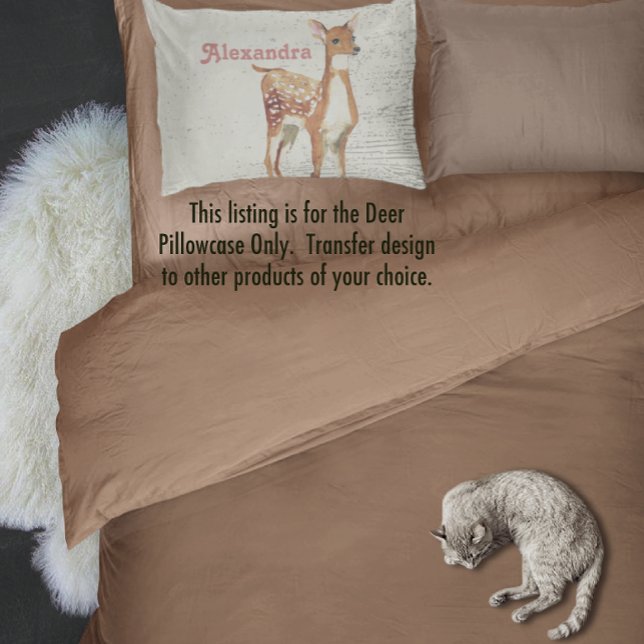 Personalised Girl's Room Deer Wood Texture Pillowcase (Creator Uploaded)