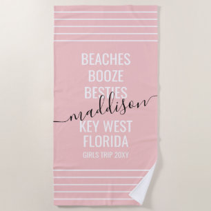 Personalised Girls Trip Beaches Booze Besties Pink Beach Towel