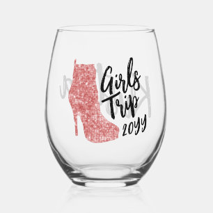 Personalised Girls Trip Disco Mirror Boots Custom Stemless Wine Glass