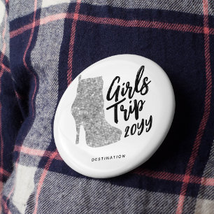 Personalised Girls Trip Disco Mirror Silver Boots 6 Cm Round Badge