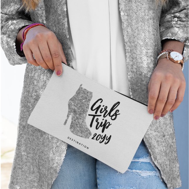 Personalised Girls Trip Disco Mirror Silver Boots Accessory Pouch (Creator Uploaded)